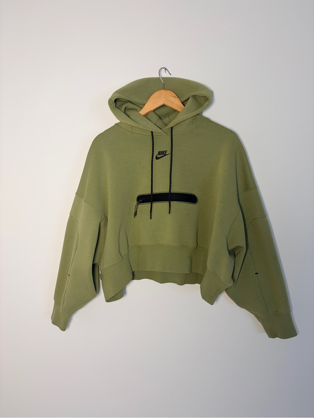 Nike Olive Cropped Hoodie Sweater with Front Zip Detail